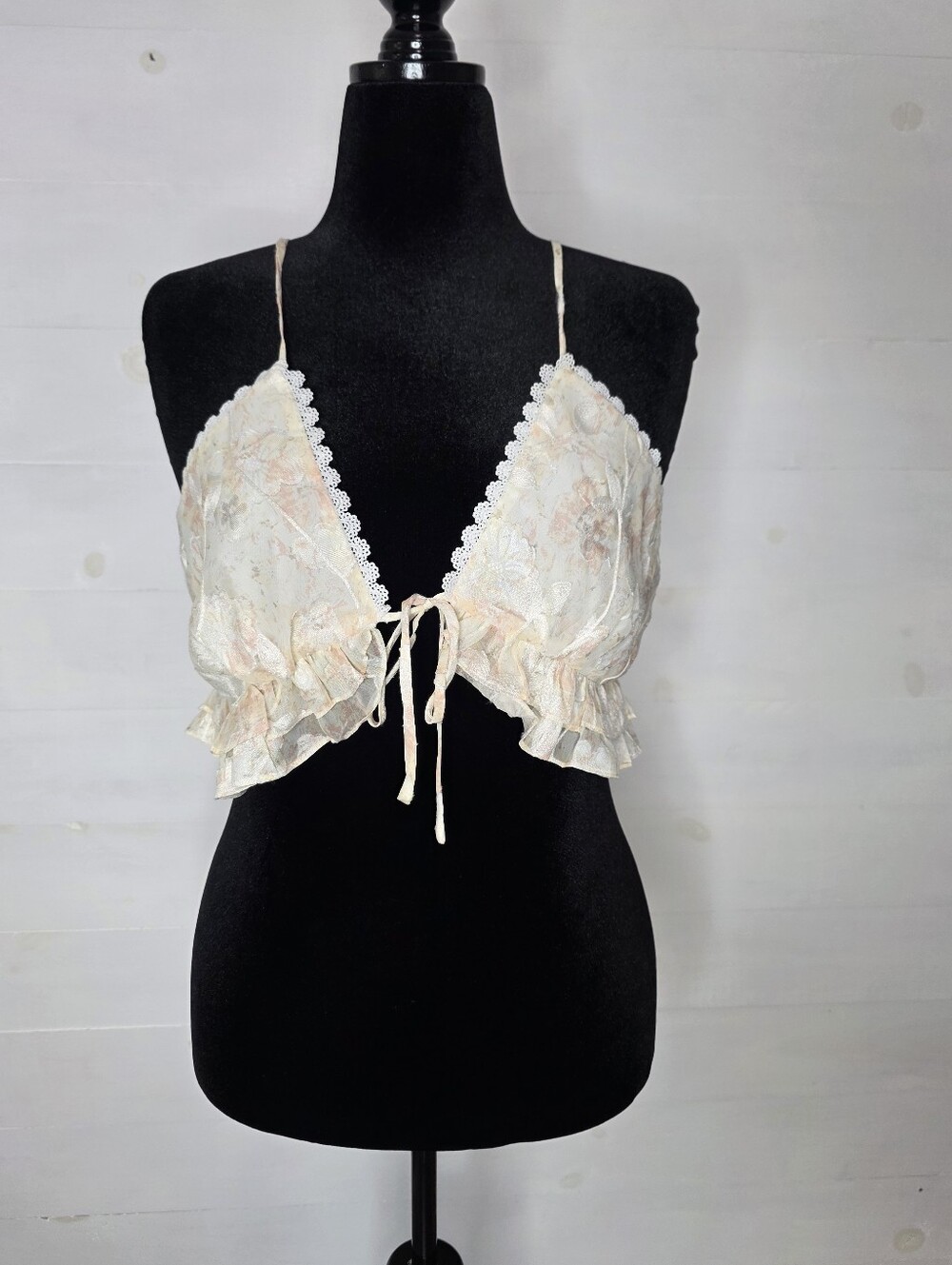 NWT Adeirlina Romantic Floral Tie Front Crop Top Lace Boho Camisole Festival  L